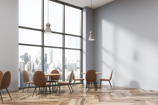 Modern loft cafe corner, beige chairs