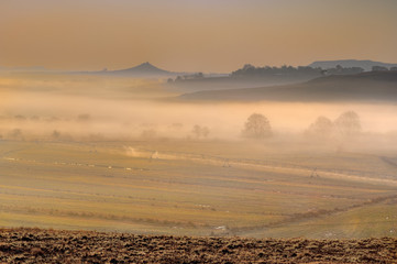 Umzimkulu Valley. Farmlands along the Umzimkulu River, Underberg, South Africa. 