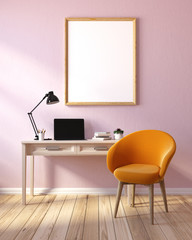Light pink home office interior, poster