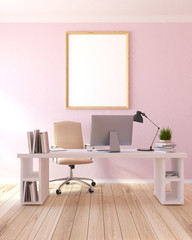 Light pink home office workplace, poster