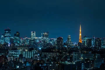 Schilderijen op glas Uitzicht op Tokyo vanuit Shibuya met uitzicht op de wolkenkrabbers vanuit Shibuya, Tokyo © norikko