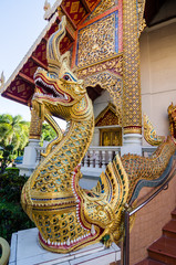 Fototapeta na wymiar golden naga sculpture decorate with stainglasses