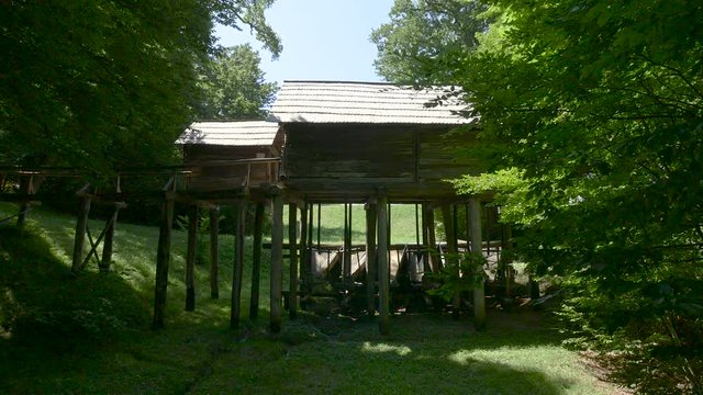 Wooden house with bridge at Astra Museum