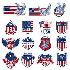 Set of emblems with USA signs. Design elements for poster. card, sign.