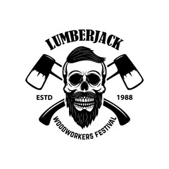 Lumberjack skull with crossed axes. Design element for emblem, sign, poster, t shirt.