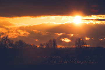 Fototapeta premium Sonnenuntergang im ländlichen Raum-Romantik