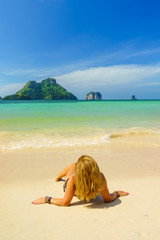 woman resting at the  tropical Thailand beach