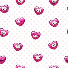 Seamless pattern with funny heart emoji.