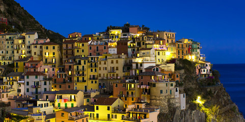 Fototapeta na wymiar night scene of Manarola villafe in Cinque Terre, Italy