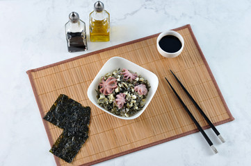 salad from sea cabbage chuka, octopus