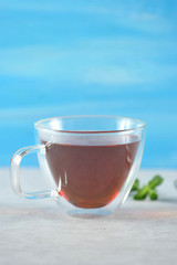 glass mug with tea transparent
