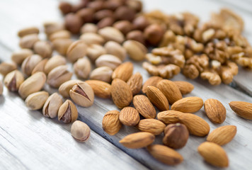 Mix nuts, Walnuts, pistachios, hazelnuts and almonds on the table