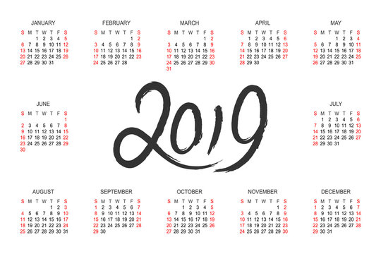 Calendar 2019 year vector design template