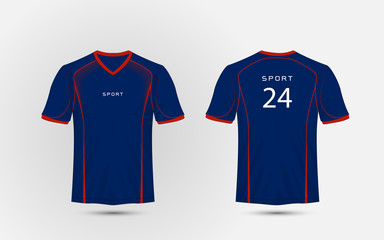 Blue and red lines layout football sport t-shirt, kits, jersey, shirt  design template