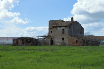 abandoned house with a date written