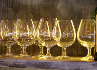 Standing in a row wine glasses for wine