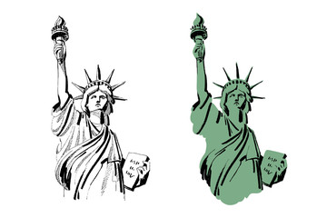Obraz premium Vector sketch of Statue of Liberty New York of USA in illustration