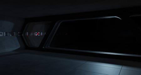 Spaceship futuristic interior with window view