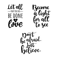Set of christian lettering quotes. Vector motivation phrases
