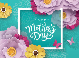 Fototapeta premium Happy Mother's Day greeting card design with beautiful blossom flowers