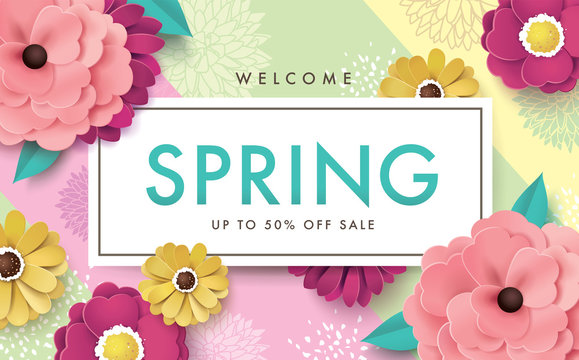 Spring sale design with beautiful blossom flowers