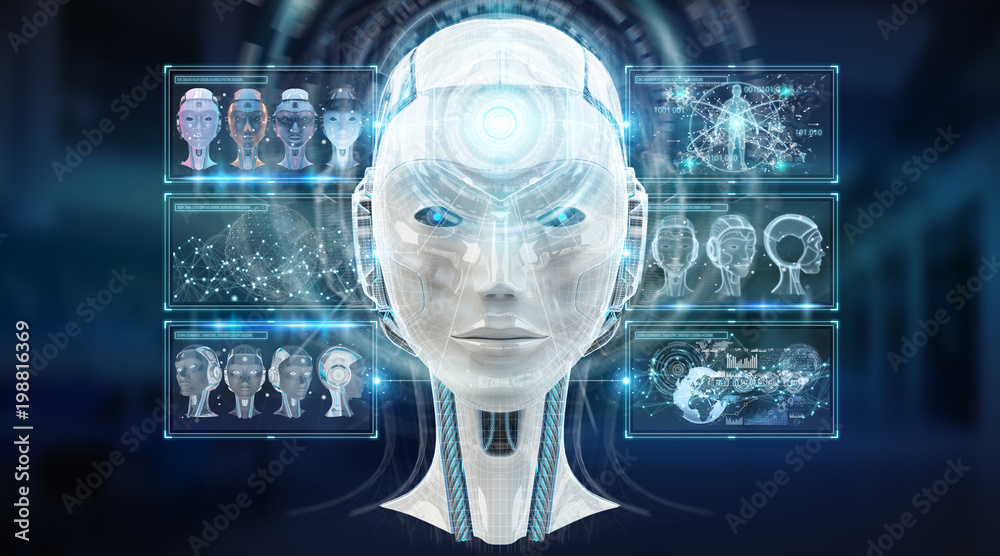 Fototapete digital artificial intelligence cyborg interface 3d rendering