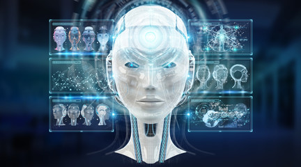 Digital artificial intelligence cyborg interface 3D rendering