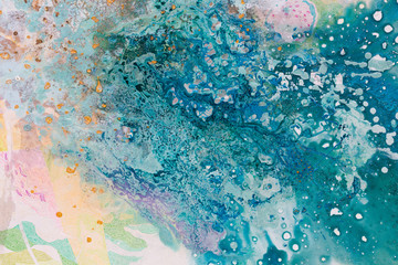 Blue color explosion. Different background in oil picture.