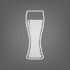 Beer glass sign. Vector. White knitted icon on gray knitted back
