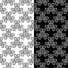 Black and white floral ornaments. Set of seamless backgrounds