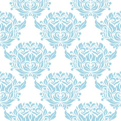 Blue floral seamless pattern on white background