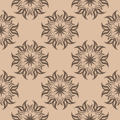 Dark brown floral seamless pattern on beige background