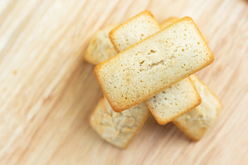 Financiers cake close up.