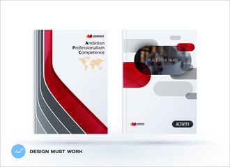 Creative design of business brochure set, abstract horizontal cover layout, flyer in A4 with red colourful smooth shapes