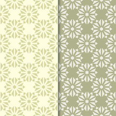 Olive green set of floral seamless patterns