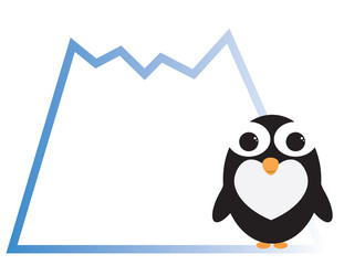 Cute penguin cartoon with mountain shape frame