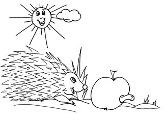 Igel Herbstbild zum anmalen Apfel mit Wurm