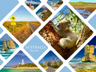 Fotobehang Australië Fotocollage van Australië. Grote Oceaanweg. Twaalf apostelen. Reis