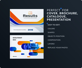 Presentation. Abstract blue orange vector set of modern horizontal templates with colourful smooth shapes