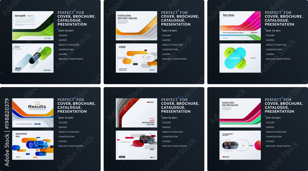 Wall mural presentation. abstract vector set of modern horizontal templates with colourful smooth shapes