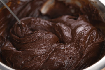 mixing cream into melted chocolate