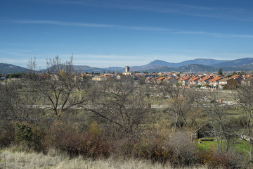 Views of the city of Cerceda, in the province of Madrid, Spain. In the background it can be seen The Guadarrama Mountains