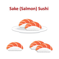 Nigiri sushi salmon icon set. Vector.