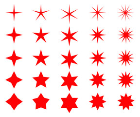 Set of red stars icons. Vector illustration isolated on white background.