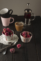 Cheesecake, garnished with berries, mint and peach