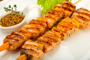 Grilled salmon skewer