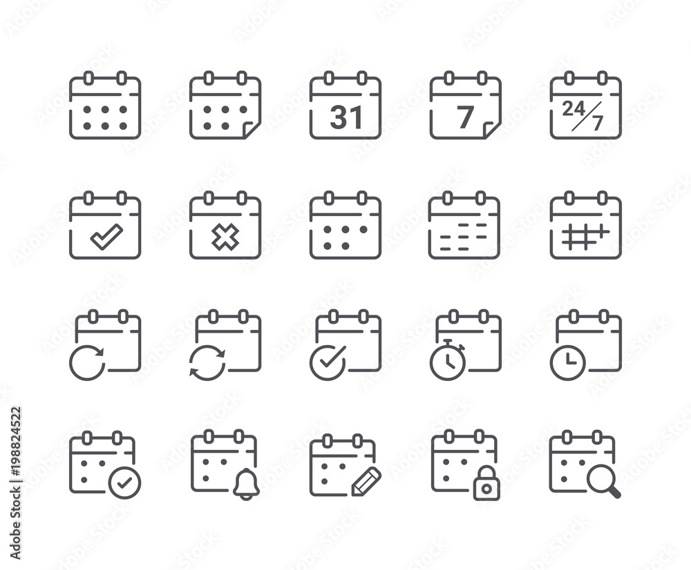 Poster Minimal Set of Calendar and Schedule Line Icons. Editable Stroke.