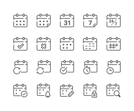 Minimal Set of Calendar and Schedule Line Icons. Editable Stroke.