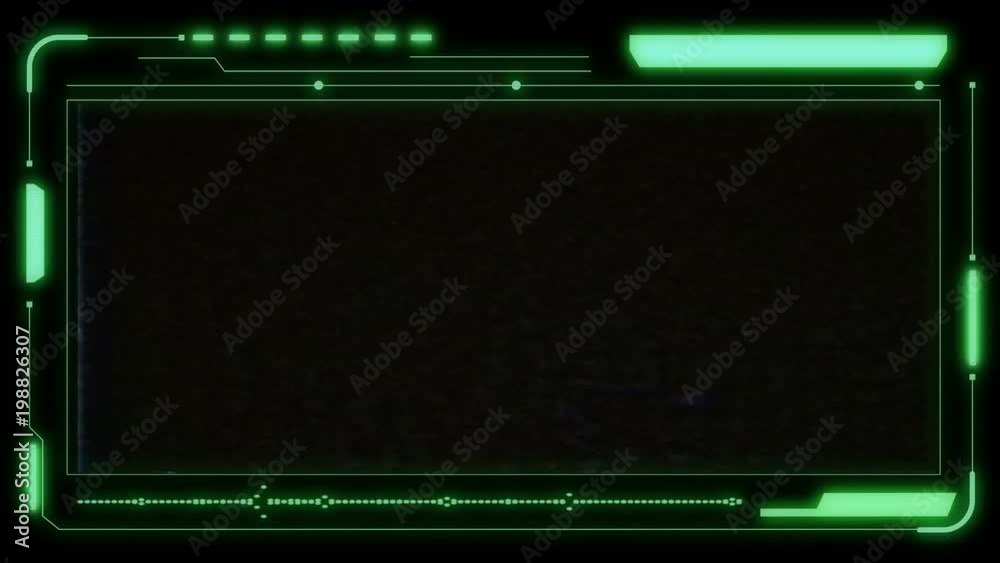 Poster  HUD Futuristic Green Elements Poor Interference Signal User Control Interface Screen Panel. Motion Abstract Hologram VHS Noise Background In Hi Technology Future Frame.
