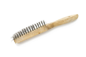 old and rusty wire brush, isolated on white